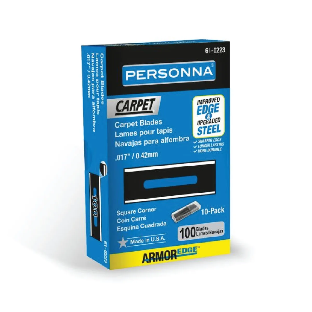 Personna 61-0223 .017″ HD Blue Square Corner Carpet Blades (100/Pack)